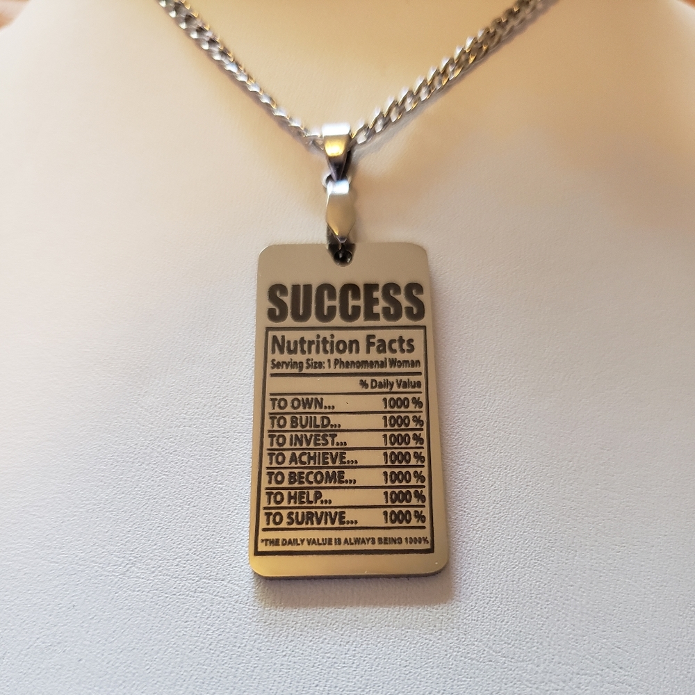 "SUCCESS" Nutrition Facts Pendant Necklace